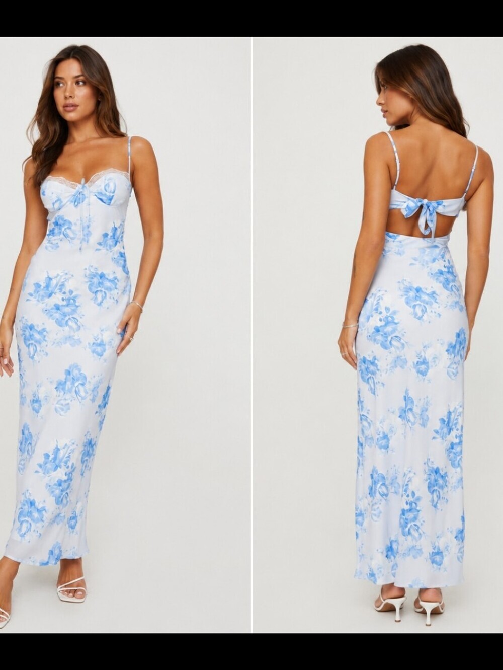 Princess Polly HamriBlue Floral Tie-Back Slip Dress Size 2